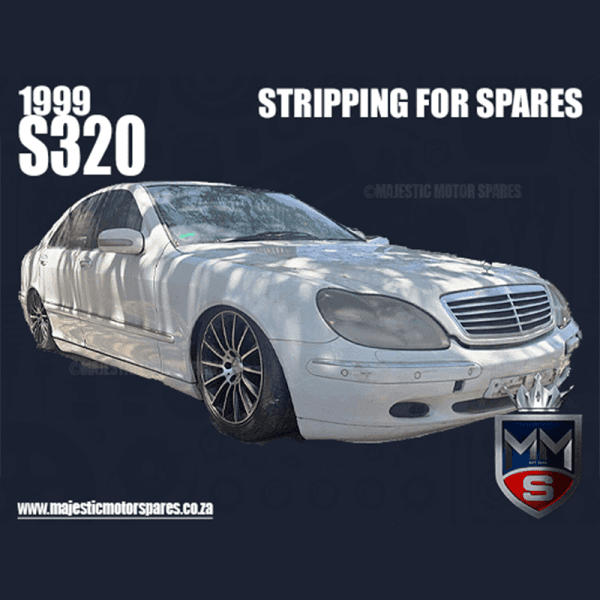 1999 Mercedes-Benz S320 white luxury sedan, stripped for spare parts at Majestic Motor Spares.